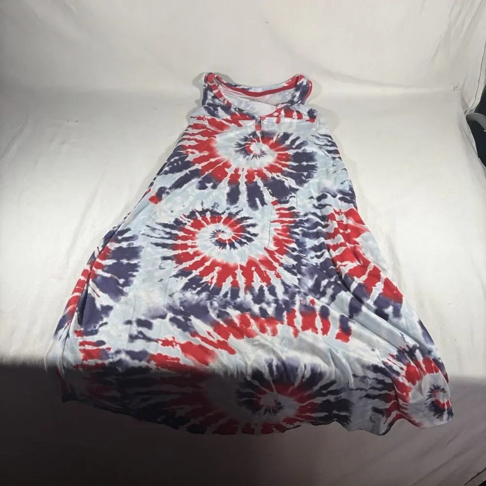 Secret Treasures Red White Blue Tie Dye Tank Dress Size S